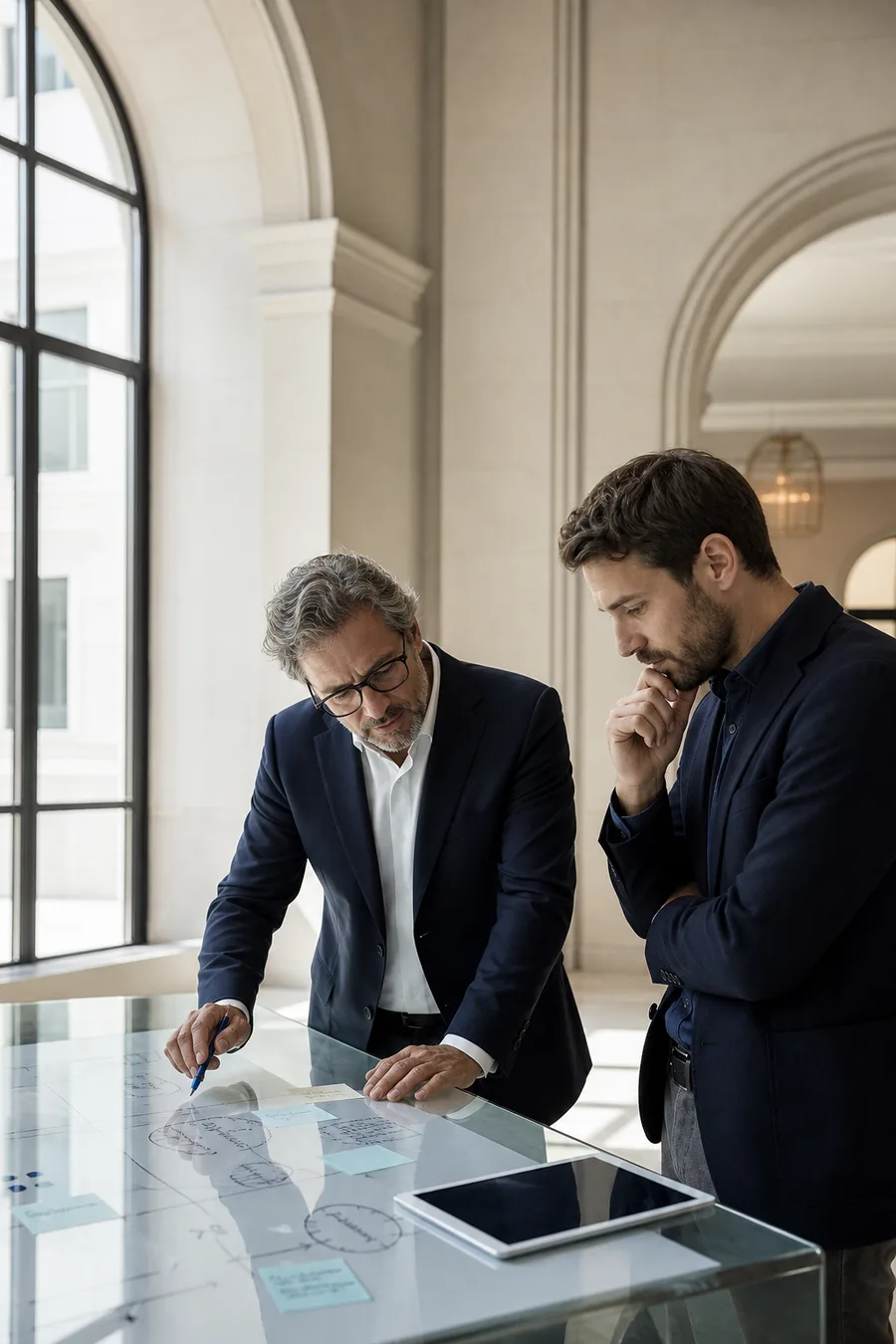 Due professionisti lavorano su una roadmap strategica aziendale